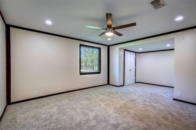 552 Oak Leaf Trl, East Tawakoni, TX 75472 - carpeted empty room with crown molding, ceiling fan, recessed lighting, and baseboards