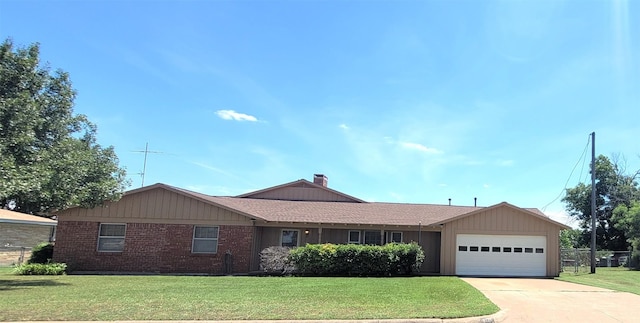 6121 Over Lake Dr, Fort Worth, TX 76135 - ranch-style house featuring a garage, a front yard, concrete driveway, and brick siding