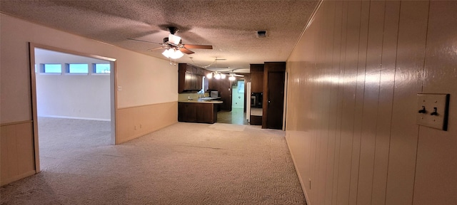 6121 Over Lake Dr, Fort Worth, TX 76135 - hall featuring carpet floors, a textured ceiling, and wooden walls