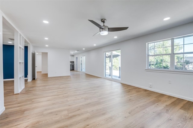 202 Kenway St, Rockwall, TX 75087 - unfurnished living room featuring a ceiling fan, light wood finished floors, recessed lighting, and baseboards