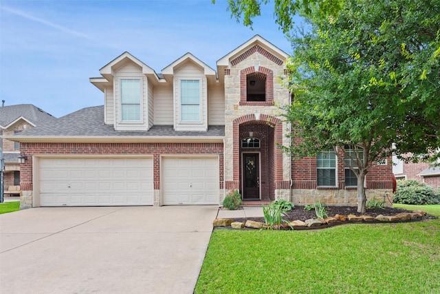 3516 Horace Ave, Fort Worth, TX 76244 - view of front of house featuring driveway, a shingled roof, a front yard, and brick siding