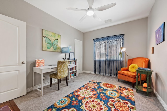 3516 Horace Ave, Fort Worth, TX 76244 - carpeted home office with baseboards and a ceiling fan