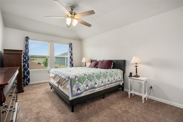 2841 Pacifico Way, Fort Worth, TX 76111 - carpeted bedroom with vaulted ceiling, baseboards, and a ceiling fan