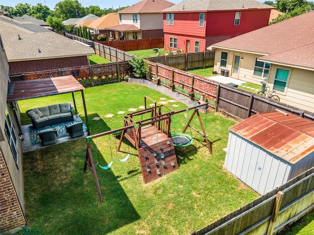 2841 Pacifico Way, Fort Worth, TX 76111 - view of yard with an outdoor living space, a playground, and a residential view