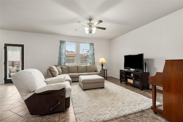 2841 Pacifico Way, Fort Worth, TX 76111 - living area with a ceiling fan, tile patterned flooring, and baseboards