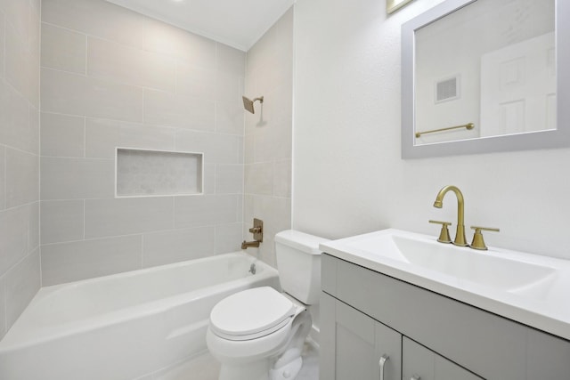 2926 Shady Lake Cir, Carrollton, TX 75006 - bathroom featuring toilet, vanity, and washtub / shower combination