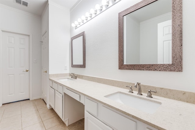7001 Van Gogh Dr, Plano, TX 75093 - full bathroom with ornamental molding, double vanity, and tile patterned floors