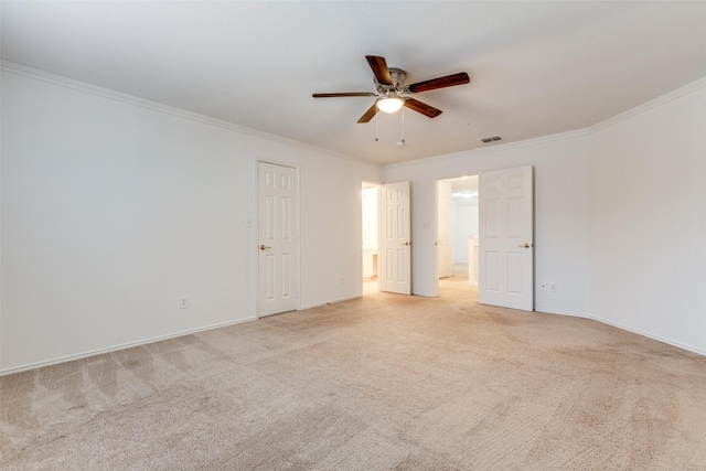 7001 Van Gogh Dr, Plano, TX 75093 - unfurnished room featuring ornamental molding, a ceiling fan, light carpet, and baseboards
