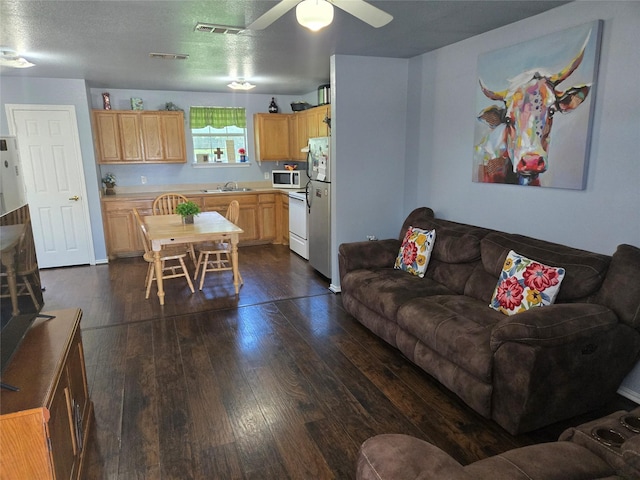 306 S Allen St, Boyd, TX 76023 - living area featuring dark wood-type flooring and a ceiling fan