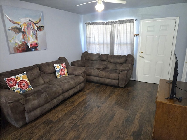 306 S Allen St, Boyd, TX 76023 - living room with dark wood-style flooring and a ceiling fan