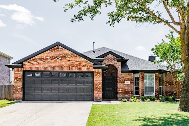 15525 Western Trl, Frisco, TX 75035 - view of front facade with driveway, an attached garage, brick siding, a chimney, and roof with shingles