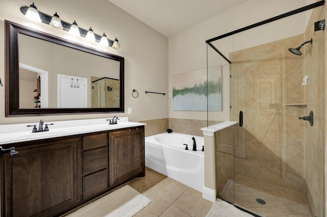 3214 Paisley Dr, Midlothian, TX 76065 - full bathroom with a garden tub, a stall shower, double vanity, and tile patterned flooring