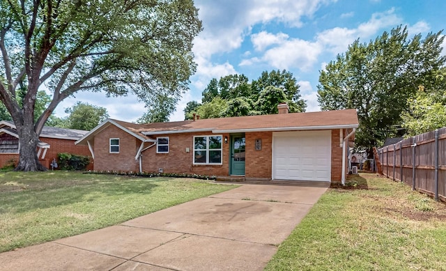 409 Fleming Dr, Hurst, TX 76053 - ranch-style home featuring an attached garage, a chimney, driveway, and brick siding