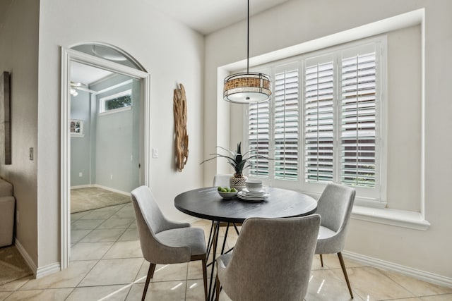 308 Wrangler Dr, Fairview, TX 75069 - dining room with baseboards, light tile patterned floors, and ceiling fan
