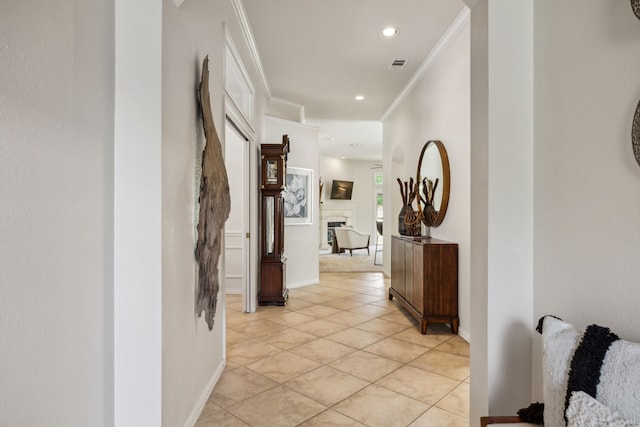 308 Wrangler Dr, Fairview, TX 75069 - hallway with crown molding, recessed lighting, light tile patterned floors, and baseboards