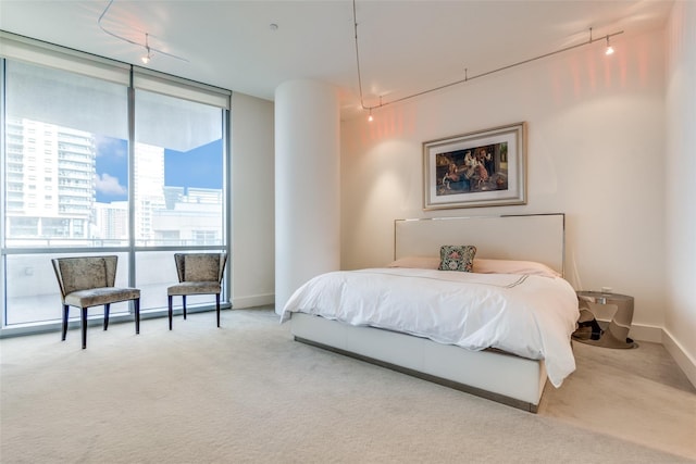 2200 Victory Ave Unit 701, Dallas, TX 75219 - carpeted bedroom featuring track lighting, baseboards, and expansive windows