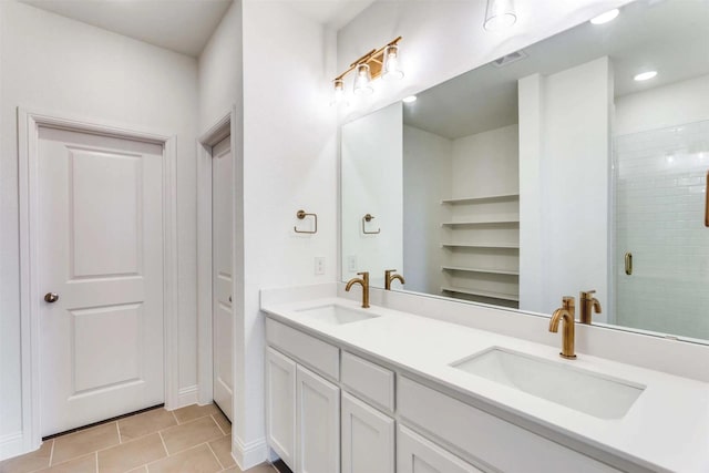 533 Hillcrest Cir, Justin, TX 76247 - full bath featuring double vanity, tile patterned floors, and a stall shower