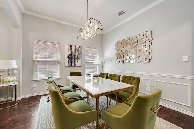 13293 Grayhawk Blvd, Frisco, TX 75033 - dining room with ornamental molding, hardwood / wood-style floors, a chandelier, and baseboards