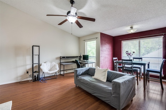 1301 Memory Ln Unit 4920, Arlington, TX 76011 - living room with a ceiling fan, wood finished floors, lofted ceiling, and a textured ceiling
