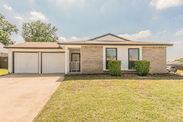 2400 Clearwood Dr, Arlington, TX 76014 - ranch-style home with a garage, driveway, brick siding, and a front lawn