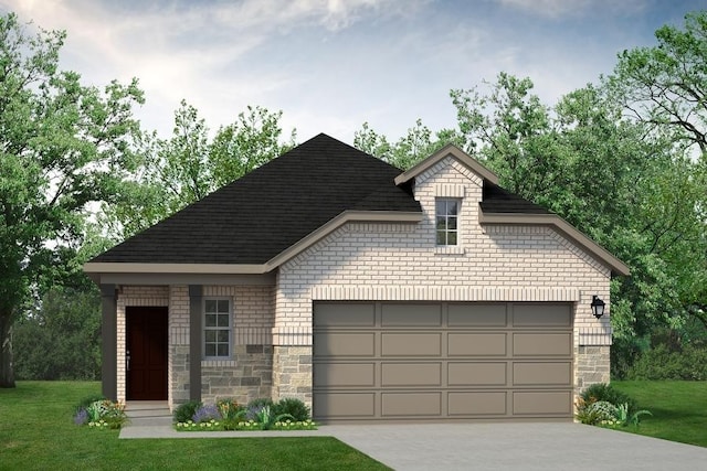 196 Pintail, Rhome, TX 76078 - view of front facade featuring an attached garage, concrete driveway, brick siding, and a front lawn