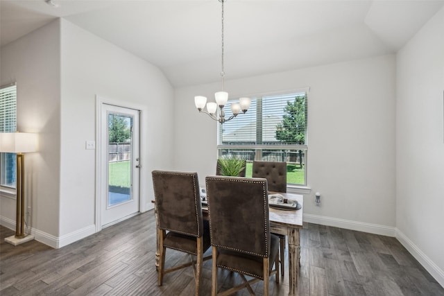 6217 Cheshire St, Celina, TX 76227 - dining area featuring healthy amount of natural light, a chandelier, dark wood-style flooring, and lofted ceiling