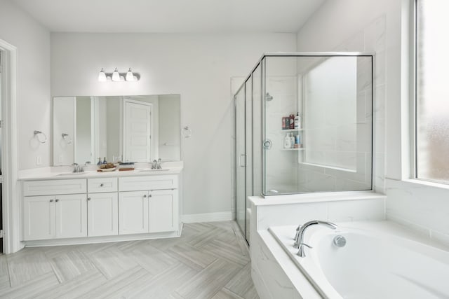2811 Trinity Ridge St, Mansfield, TX 76063 - full bathroom with a garden tub, a stall shower, and double vanity