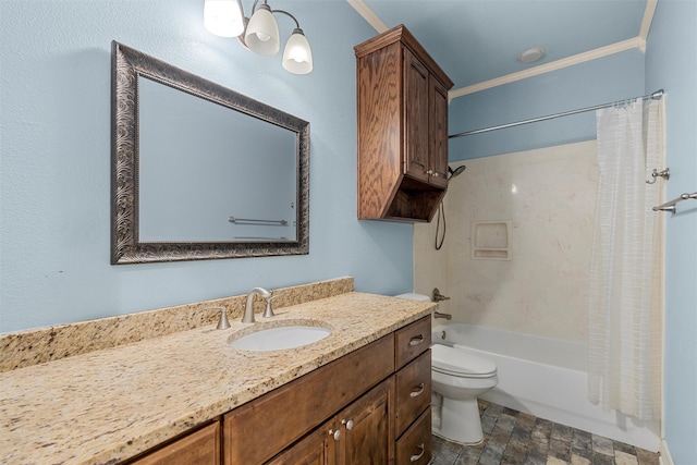 1405 Gunnison Dr, Waco, TX 76712 - bathroom featuring crown molding, vanity, shower / bath combo, and toilet