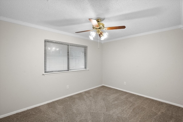 3416 Bristol Dr, Arlington, TX 76013 - carpeted empty room featuring a ceiling fan, ornamental molding, a textured ceiling, and baseboards