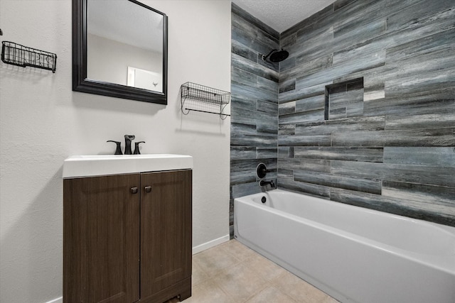 3416 Bristol Dr, Arlington, TX 76013 - full bathroom featuring vanity, bathtub / shower combination, baseboards, and tile patterned floors