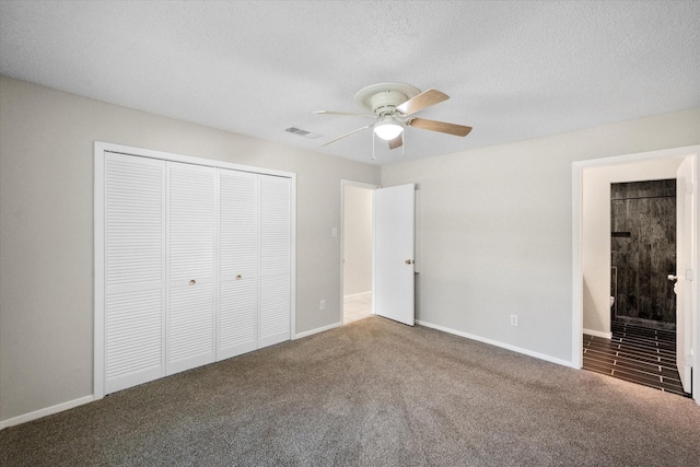 3416 Bristol Dr, Arlington, TX 76013 - unfurnished bedroom with carpet floors, a closet, baseboards, a ceiling fan, and a textured ceiling