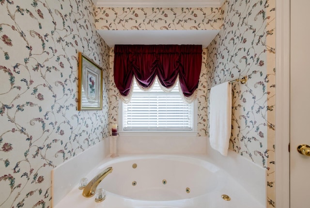 1317 Radisson Dr, Hewitt, TX 76643 - bathroom with wallpapered walls and a tub with jets