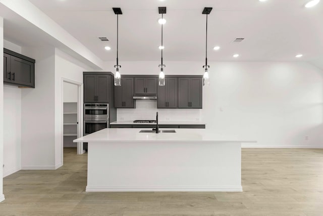 806 Roanoke, Princeton, TX 75407 - kitchen with stainless steel double oven, a sink, light countertops, baseboards, and backsplash