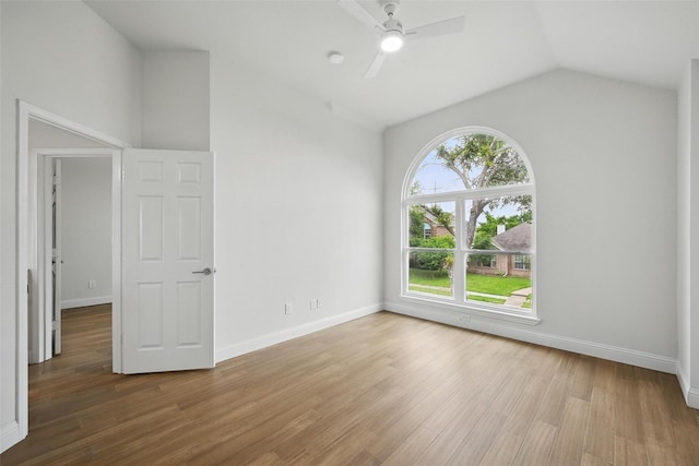 4309 Cutter Springs Ct, Plano, TX 75024 - spare room featuring vaulted ceiling, wood finished floors, a ceiling fan, and baseboards