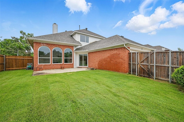 4309 Cutter Springs Ct, Plano, TX 75024 - rear view of property with brick siding, a chimney, a patio, and roof with shingles
