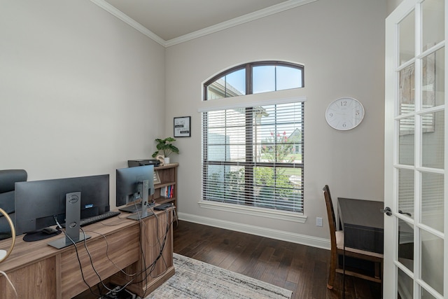 8220 Stonewall Dr, Waxahachie, TX 75167 - office space featuring baseboards, wood-type flooring, and ornamental molding