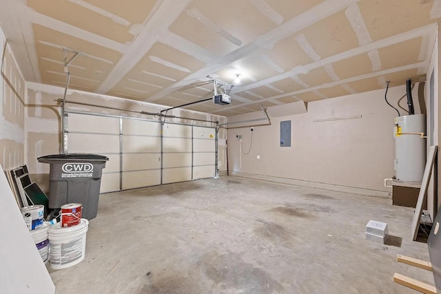 1409 Nicholas Ln, Little Elm, TX 75068 - garage featuring gas water heater, electric panel, and a garage door opener