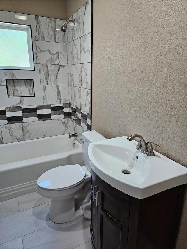 5301 Bonnell Ave, Fort Worth, TX 76107 - bathroom featuring vanity, shower / bathtub combination, toilet, and a textured wall