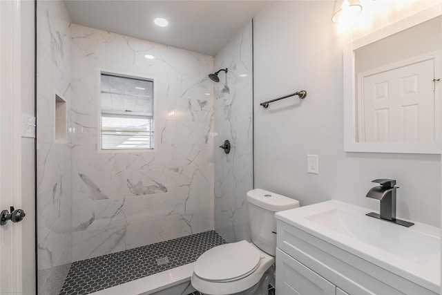 4328 Diaz Ave, Fort Worth, TX 76107 - bathroom featuring vanity, toilet, and a marble finish shower