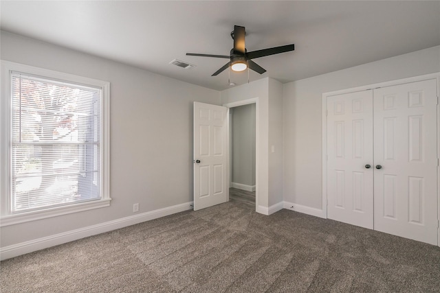4328 Diaz Ave, Fort Worth, TX 76107 - unfurnished bedroom with carpet flooring, a closet, baseboards, and a ceiling fan