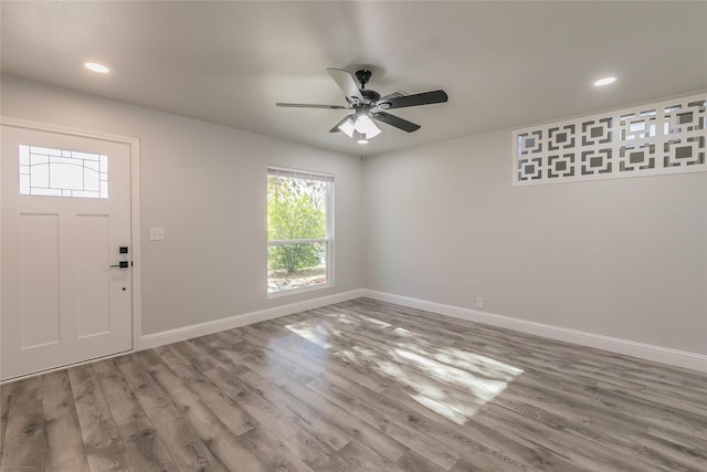 4328 Diaz Ave, Fort Worth, TX 76107 - foyer entrance featuring baseboards, ceiling fan, wood finished floors, and recessed lighting