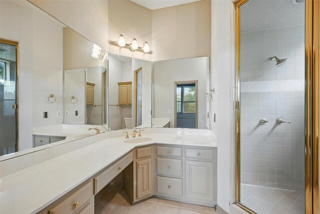 661 Diamond Point Dr, Oak Point, TX 75068 - bathroom with a shower stall, tile patterned floors, and vanity