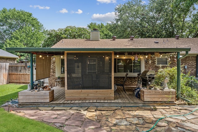 10209 Lone Pine Ln, Fort Worth, TX 76108 - rear view of property with a chimney, a wooden deck, and a shingled roof