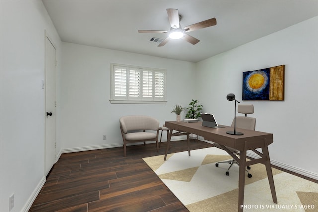 206 Crooked Creek Dr, Richardson, TX 75080 - office area with dark wood-style floors and ceiling fan