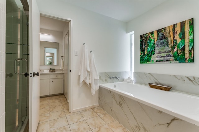 206 Crooked Creek Dr, Richardson, TX 75080 - full bath with vanity, a stall shower, a bath, and tile patterned floors