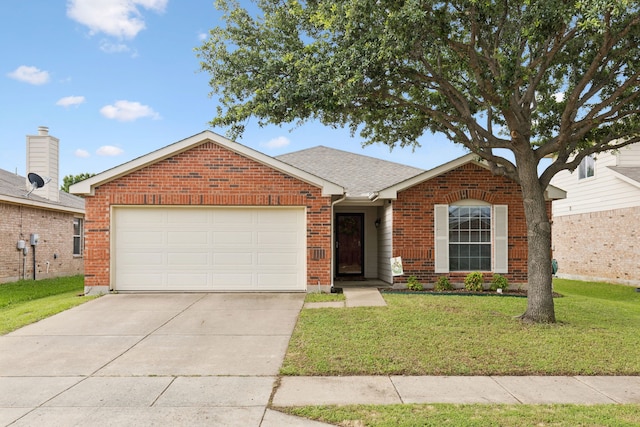 8824 Wagon Trl, Cross Roads, TX 76227 - view of front facade with concrete driveway, an attached garage, a front yard, and brick siding