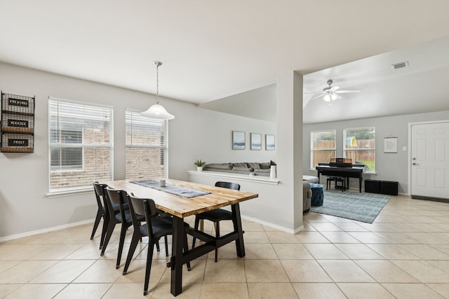 8824 Wagon Trl, Cross Roads, TX 76227 - dining room featuring ceiling fan, baseboards, and light tile patterned flooring