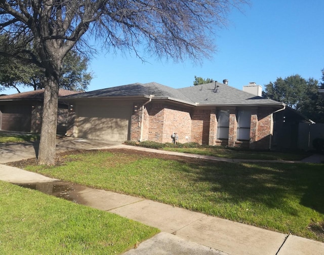 1211 Oriental Ave, Arlington, TX 76011 - view of property exterior with a lawn, brick siding, a garage, and a chimney