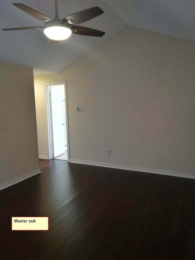 1211 Oriental Ave, Arlington, TX 76011 - empty room with lofted ceiling, ceiling fan, dark wood-style floors, and baseboards