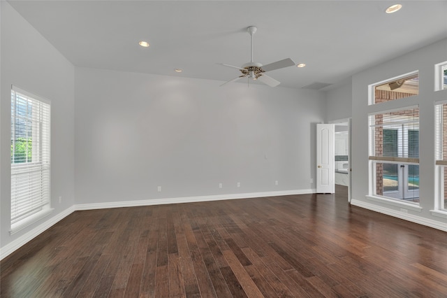 732 Richmond Ln, Keller, TX 76248 - empty room with baseboards, dark wood-style floors, a ceiling fan, and recessed lighting